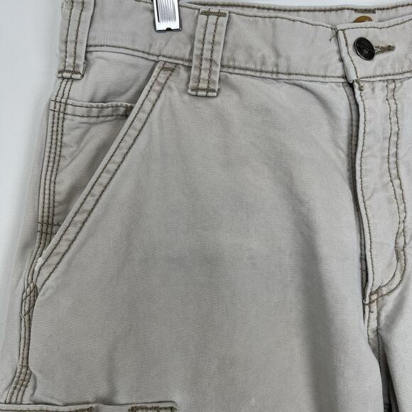 DISTRESSED- Carhartt Men's Size 31 Relaxed Fit Work Cargo Shorts Tan Khaki Beige - Picture 8 of 14